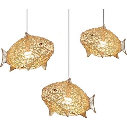 Modern Creative Pendant Lights Art Fish Bamboo Light Fixture Living Room Decoration Hotel Bar Restaurant Light LED Hanging Lamps