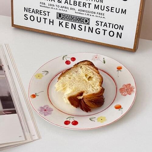 Cute Plate Ins Fruit Dessert Plate For Photo Props Tablware Flat Plates Cherry Flower 플레이트 platos decorativos mesa тарелки