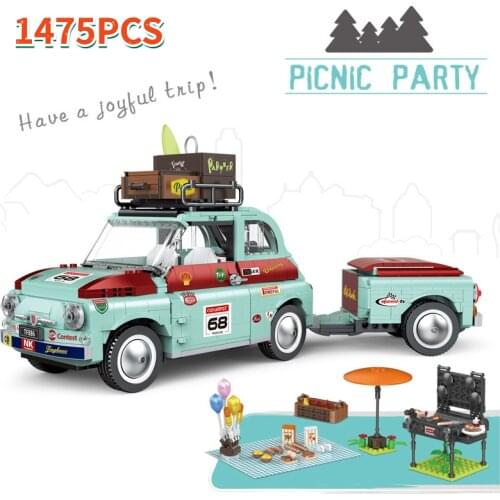 Technical Car Creator Expert Art Tourist Picnic Car Building Blocks Technical Trailer Tractor Transport Toys Gift