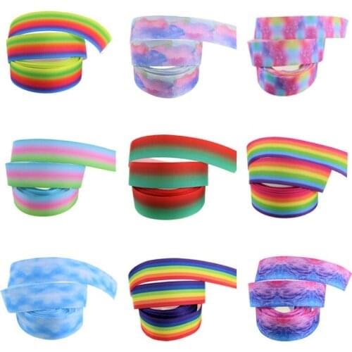 TR 22mm rainbow stripes grosgrain ribbon for hair bows crafts gift wrapping 50yards/lot Mixed color