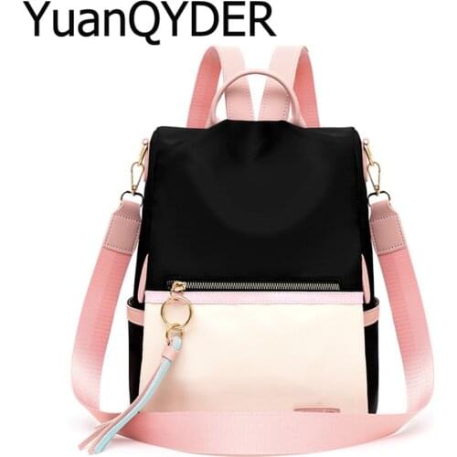 Oxford Cloth Contrast Color Women Backpacks Fashion Tassel Waterproof Multi-Function Anti-theft Bagpack School Bags for Girls