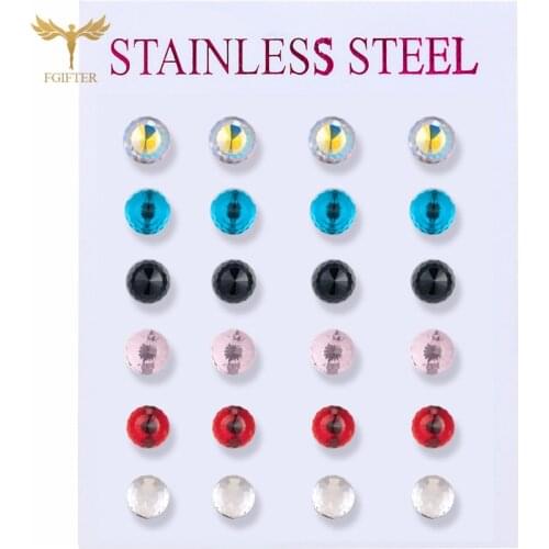 Shiny Ball Crystal Stud Earrings For Women Mixed Color Zircon Stainless Steel Accessories Fashion Geometric Ear Jewelry