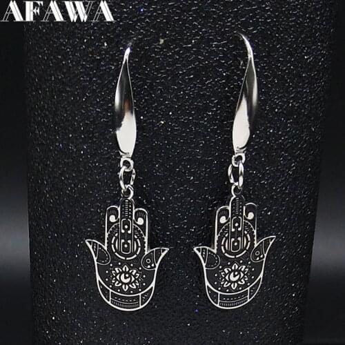 2021 Fashion Hamsa Hand Stainless Steel Earring Women Black Enamel Drop Earrings Jewelry joyeria acero inoxidable mujer E612991