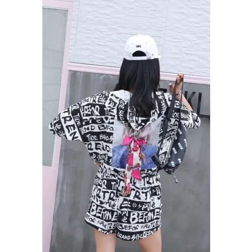 2020 Summer Cartoon Pattern Short Sleeve Jumpsuit Womens Large Size Loose Hooded Rompers Female Casual Short Jumpsuit Overalls