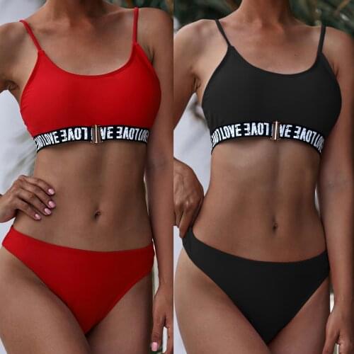 Letter Printed Women Bikini Push Up Nursing Bra Swimwear Women Fashion Bathing Suit Biquini High Cut Low Waist Bikini 2020