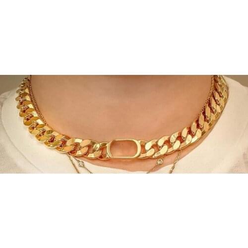 Vintage heavy mental cuban chain necklace gold wide link name letter choker for lady famous brand jewelry