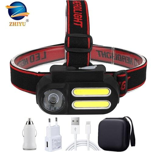 ZHIYU Mini XPE+2 COB Headlamp LED Work Light Waterproof Headlight 4 Modes 18650 Battery High Power Flashlight Head Lamp