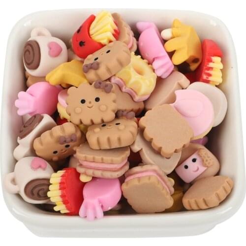20Pcs Mixed Fries Donut Biscuits Resin Kawaii Accessories Scrapbooking Cabochon Flatback Decoration Craft Embellishment