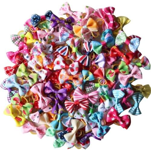 200 Pcs Pet Grooming Accessories Handmade Mix Style Puppy Dog Cat Hair Bows Rubber Bands Pet Bows For Small Dog