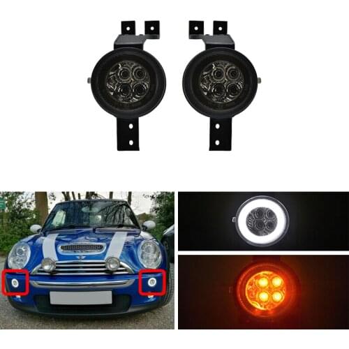2x Smoked 2-in-1 White DRL Position Light Amber Led Turn Signal Lamp For Mini Cooper R50 R53 Hatchback R52 Convertible