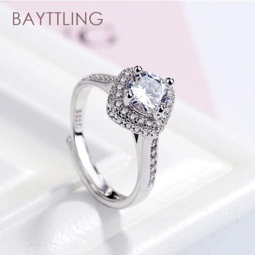 BAYTTLING 925 Sterling Silver Luxury Round Large Zircon Open Ring For Woman Fashion Wedding Couple Ring Jewelry