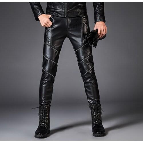 PU Faux Leather Pants For Men Brand Black Fashion Motorcycle Streetwear Punk Hip HOP Bike Trouesr