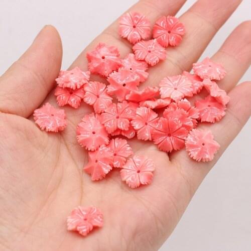 10pcs/lot Natural Pink Coarl Beads Flower Shape Punching Coral Stone Beads for Jewelry Making DIY Necklace Bracelet 13mm