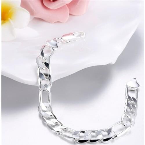 Pure Silver 925 Bracelets For Men 10mm Link Chain Bangle Bracelet Wristband Pulseira Man Jewelry Accessories Bijoux Gifts