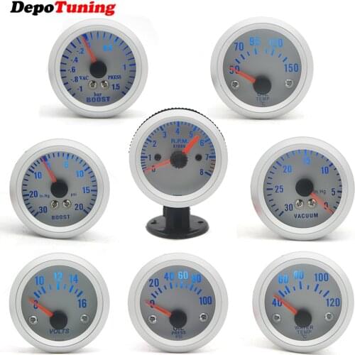 DepoTuning 2" 52mm LED Car Boost/Water Temp/Oil Temp/Oil Pressure/Tachometer/Volt/Vacuum Gauge Meter+Gauge Pods