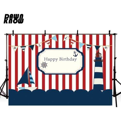 DAWNKNOW Flag Cartoon Boat Photography Background Photocall Customize Baby Birthday Party Backdrop Children Photo Shoot GY044