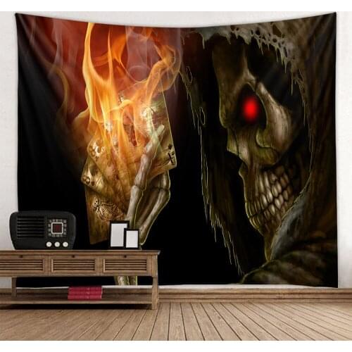 Lingxia-All in fanatical scary skull gambler printed tapestry soft and easy to care decorative hanging cloth