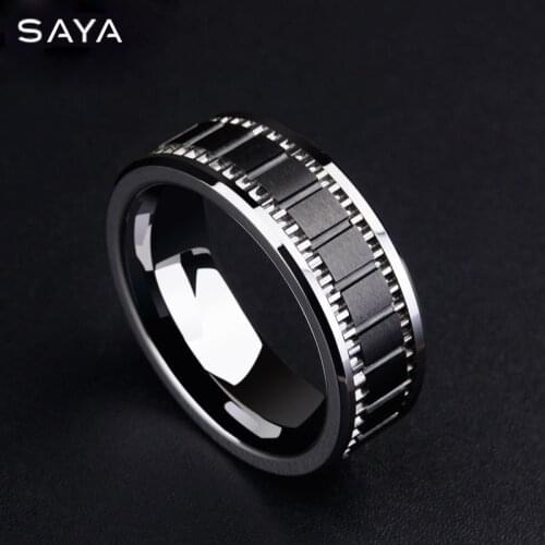 8MM Width Men Engagement Tungsten Rings High Polished Inlay Matte Black Ceramic Scratch Proof, Free Shipping, Customized