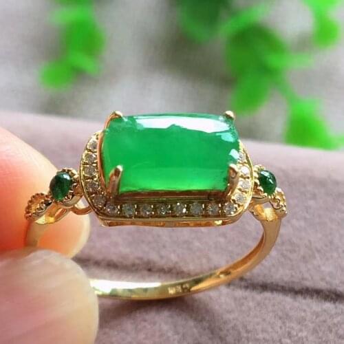Original design natural green chalcedony diamond opening adjustable ring Chinese retro light luxury charm women silver jewelry