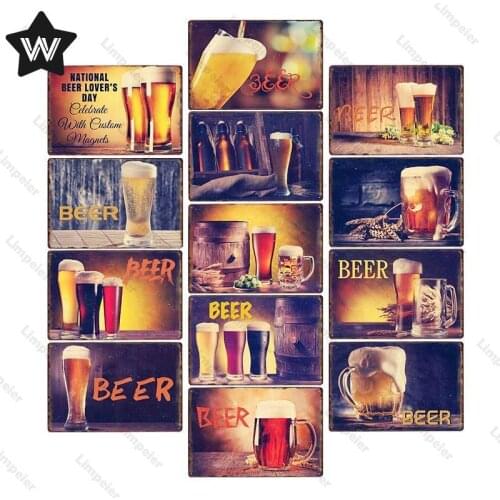 Beer Metal Tin Sign Wall Sticker Vintage Metal Poster Tin Plaque Retro Style Tinplate Metal Sign for Man Cave Club Bar Pub Decor