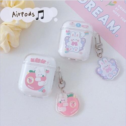 Cute Rabbit Case for Airpods 2 1 pro Cover Cartoon Earphone Case Transparent Capa for Airpod Headphones Case with Ornament