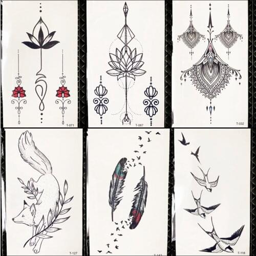 Fashion Bracelet Lotus Tattoo Girls Cosmetic Sticker Women Hands Makeup Tips Temporary Tattoo Finger Feather Neck Tatto Festival
