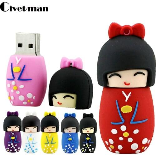 Cartoon USB Flash Drive Kimono Girl Japanese Dolls Pen Drive 8GB 16GB 32GB 64GB 128GB 256GB USB 2.0 Flash Memory Stick Pendrive