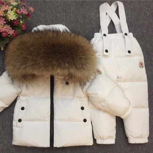 Real Ful Coats For Kids Russia Winter Baby Children Girls Boys Snowsuit Real Fur Bebes Child Down Jacket Hooded Kids Outerwear