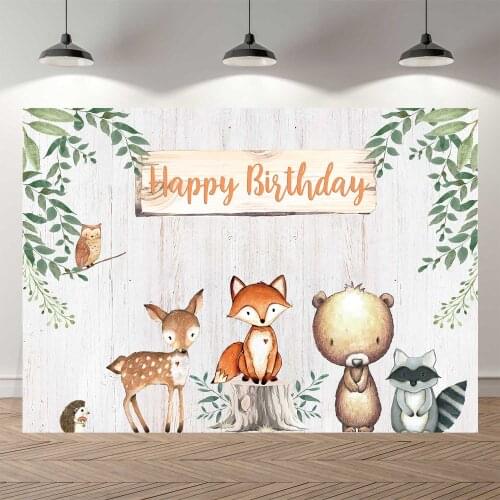 Animals newborn baby shower photo background Woodland Birthday party decoration banner fox bear backdrop for photography studio