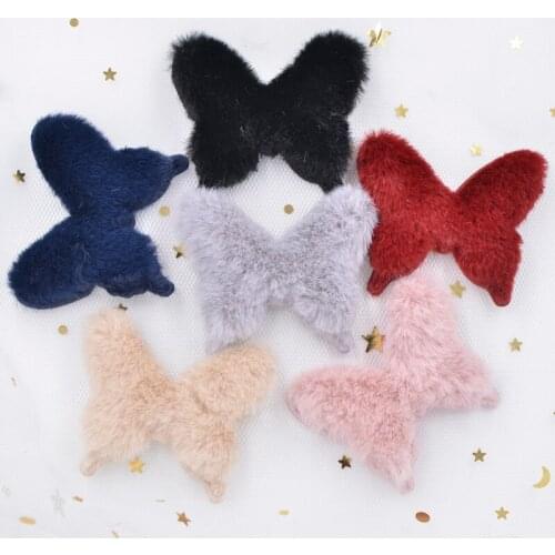 Wholesale 60Pcs Soft Plush Butterfly Appliques Rabbit Hair Patches for Clothes Shoes DIY Hair Clip Girls Headwear Bow Decor S71