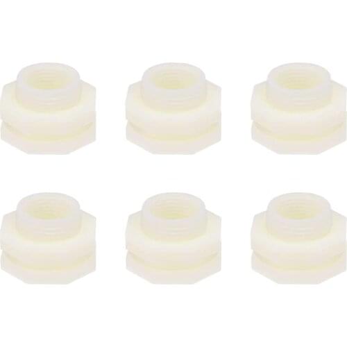 ABS Bulkhead Tank FittingS Adapter for Rain Bucket Aquariums Water Tanks Ponds G1/2 Female 6Pcs 20MM