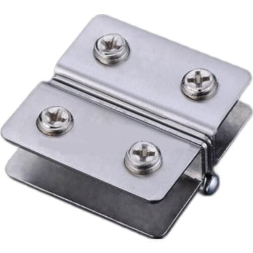 Glass Door Hinge Double Sided Clip without Hole Stainless Steel Cabinet Cupboard Glass Clamps Clip for 4-9mm 180 Degree