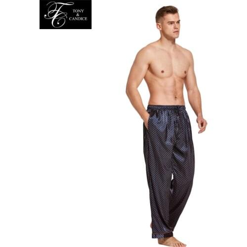Tony&Candice Pajama Pants Men Satin Silk Sleep Bottoms Casual Trousers Male Sleepwear Mens Long Lounge Pyjamas Soft Underwear