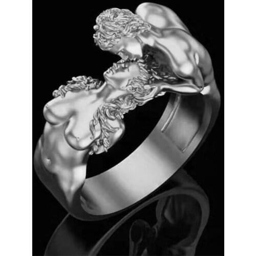 Romantic Hugs Kiss Rings for Women Men Punk Gold Silver Color Couple Finger Ring Special Design Engagement Wedding Jewelry