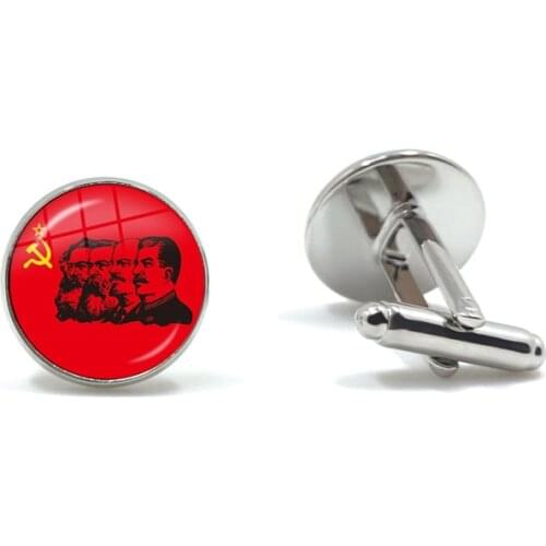 Soviet USSR Stalin Lenin Cuff Button Classic Red Star Hammer Sickle Communism Emblem CCCP Glass Cabochon Cufflinks For Men Shirt