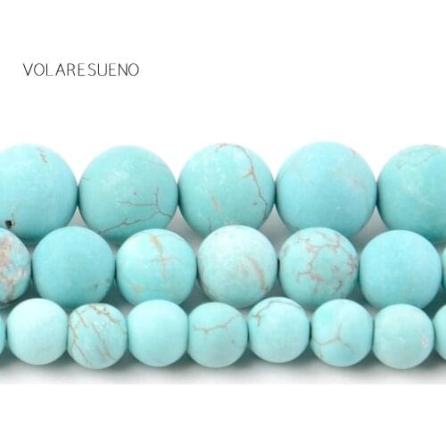 Dull Polished Blue Turuqoises Natural Stone Round Loose Beads 15” Pick 4-12mm Spacer Beads For Charm Bracelet Jewelry Making