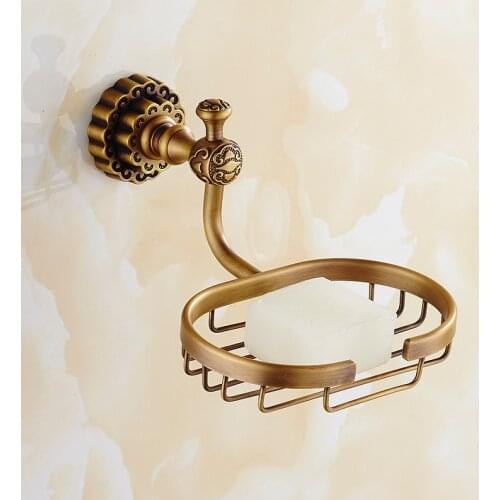 VidricSoap Dishes Solid Brass Antique Soap Holder Wall Mount Art Carving Soap Basket Luxury Deco Bathroom Accessories Soap Box F