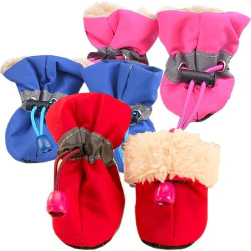 4pcs/Set Pet Dog Waterproof Shoes Winter Warm Soft Thick Breathable Dogs Boot Shoes For Chihuahua Puppies S/M/L