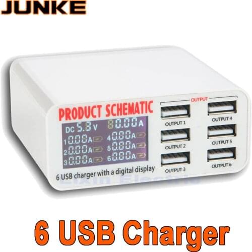 6A Multi 6 Usb Ports Charger With Lcd Screen Dc Voltmeter Smart Wall Charger for Yotaphone 2 Doogee X5 S6 18650 Cell Phone