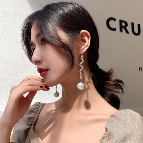 Pearl Snake Shape Rhinestone Earring Long Tassel Crystal Dangle Earring For Women Weddings Designer Earrings Fashion Jewelry