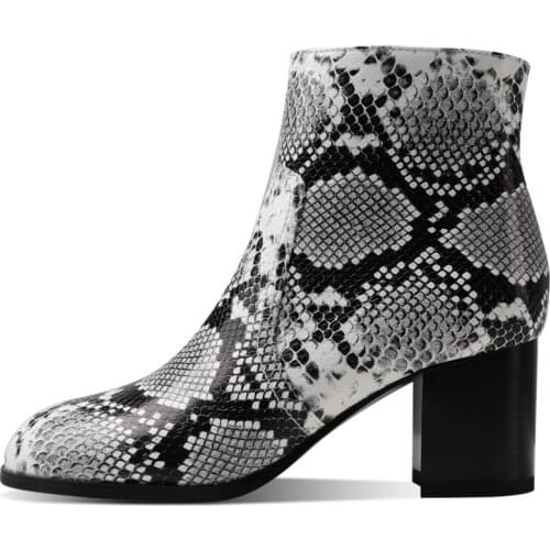 2021Winter High heels Leopard grain Serpentine Women Shoes Fashion Chunky heels Side zipper Lady Shoes Black Ankle boots Size 43