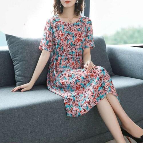 Sunmer Elegant Patchwork Floral Natural Waist Dress Women Fashion Plus Size Loose Short Sleeve Skirt Set Casual Womens Dresses