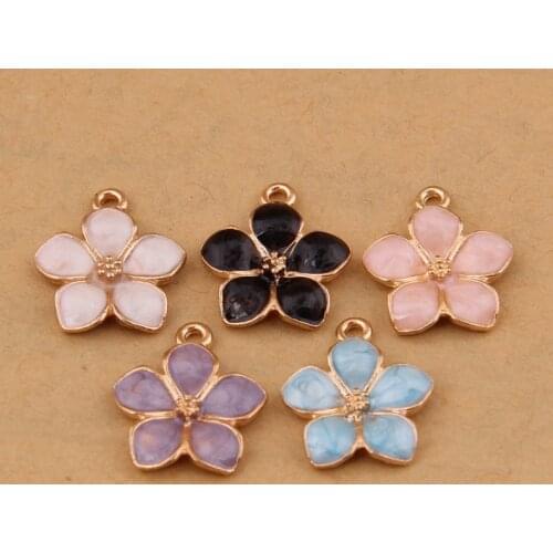 10 PCS/Lot 16*17mm Gold Color Flower Pendants Enamel Charms Handmade Pendant For DIY Jewelry Making Accessories