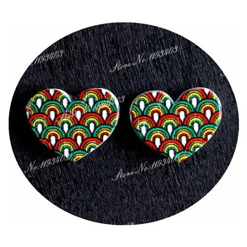 16mm Geometry Heart Shape High Quality Image Painted Wood Laser Cut Cabochon to make Rings, Earrings, Bobby pin, pendant