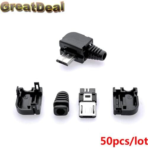 50pcs New Plastic Right Angle Micro USB 5Pin 5P Port Metal Male Plug Socket Connector With Plastic Covers HY1418