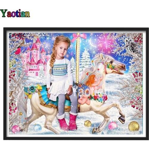 5D DIY Diamond Painting Girl Carousel Full Square Round Diamond Mosaic Amusement Park Castle Cross Stitch Beads Embroidery Sets