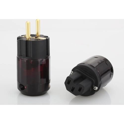 1 PAIR Gold Plated C-079 IEC Audio Connector P-079e EU Power Plug HiFi Brass EU Ac Power Cord Plugs