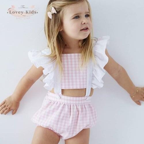 Girls Bodysuits 2020 Toddler Baby Clothes Ruffle Sleeve Patchwork Sweet Plaid One-Pieces Square Neck Hollow Out 0-4T Newborn