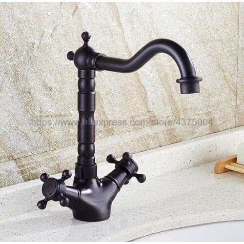 Black Oil Rubbed Brass Bathroom Sink Faucet Double Cross Handle Bath kitchen Mixer Hot and Cold Tap Nsf089