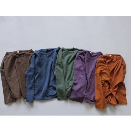 2021 New Girls Boys T-Shirt Fashion Cotton Linen Autumn Full sleeve Kids Top 1-7t XY613